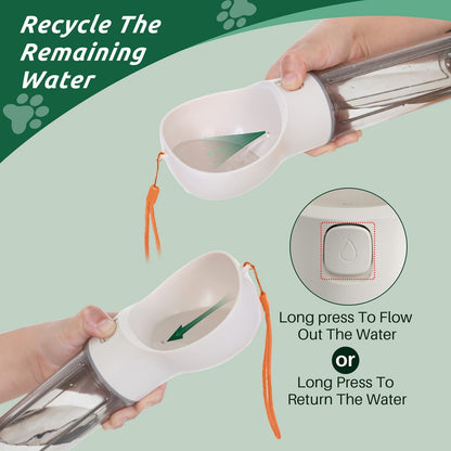 17Oz 3 in 1 Portable Dog Water Bottle, Outdoor Dog Water Dispenser with Poop Bag, Pet Travel Water Bottle Dispenser with Drinking Feeder and Food Container for Dogs Walk Travel, Length 15.55"